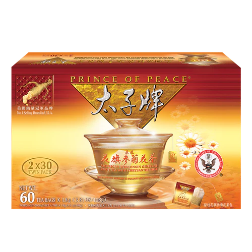 Prince of Peace Whole Root American Ginseng & Chrysanthemum Tea — Double Gift Box Set (2 Boxes x 30 Tea Bags)