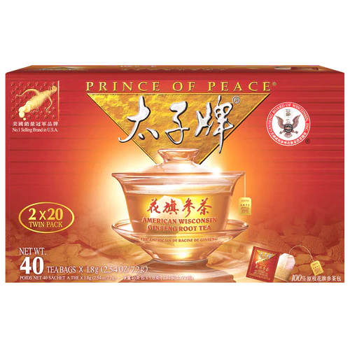 Prince of Peace Whole Root American Ginseng Tea — Double Gift Box Pack (2 Boxes x 20 Tea Bags)